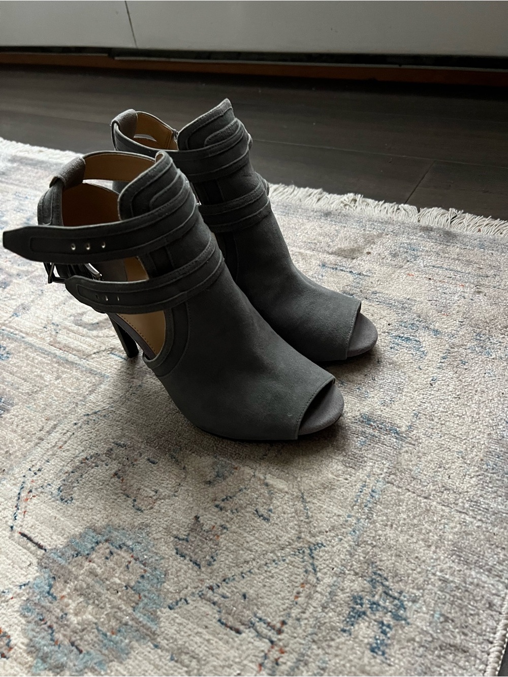 MICHAEL Michael Kors Gray Suede Peep-Toe Strappy High-Heel Booties - NWT
